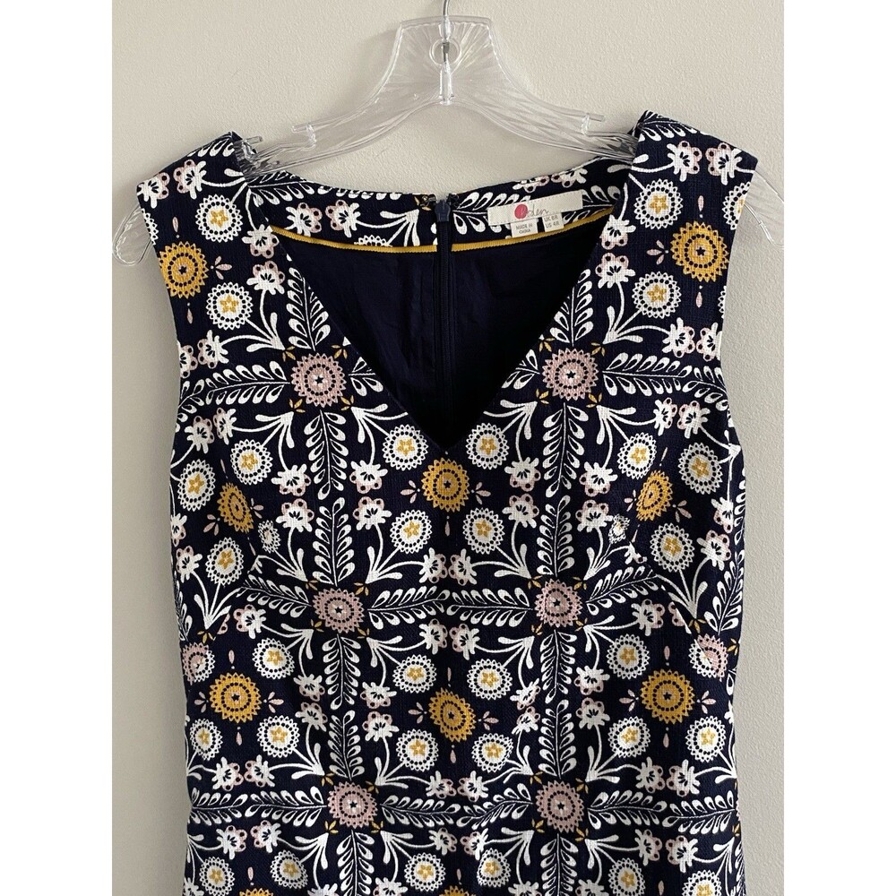 Boden Tatiana Textured Trellis Tile Floral Navy Blue Print Shift Dress Size 4R - Picture 7 of 12
